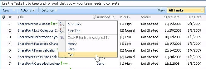 SharePoint List Filter Favorites Screenshot